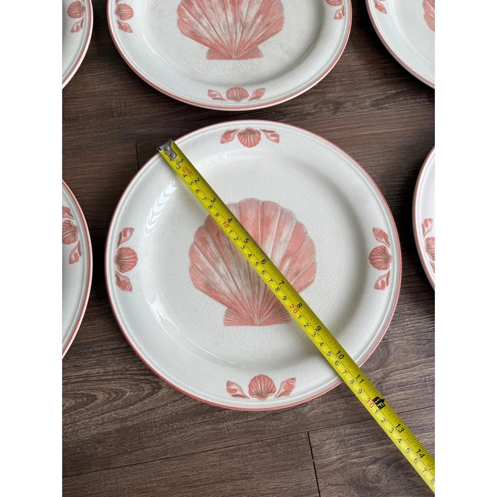 Sangostone Coquille Dinner Plates Set of 6 Pink Seashell Coastal Stoneware 10.75